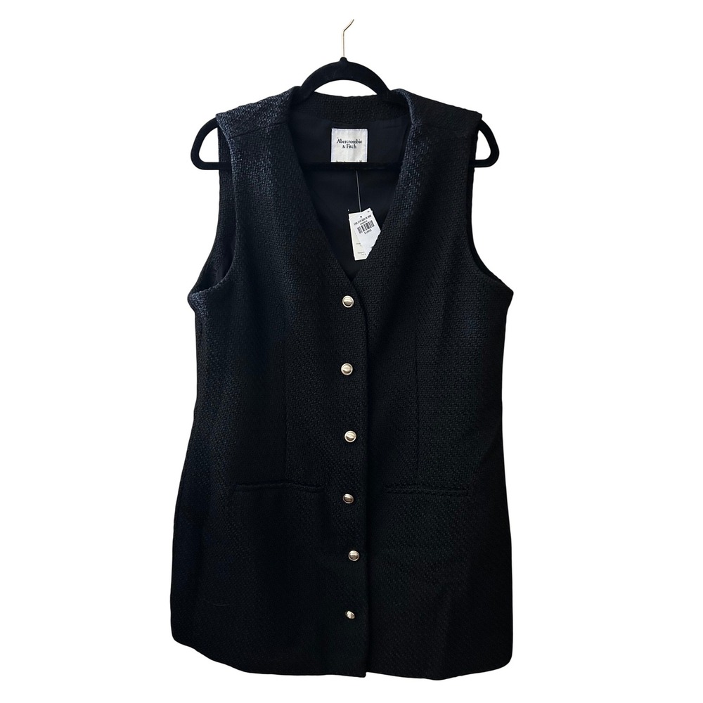 Abercrombie & Fitch Black Mara Button-Front Vest Mini Dress Gold Buttons XL NWT - Picture 3 of 10
